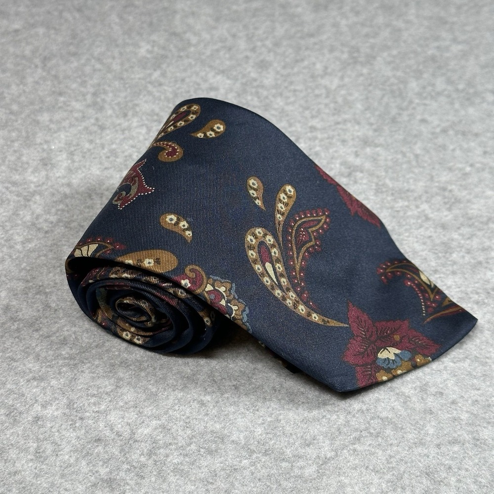 Vintage Robert Stewart Silk Paisley Tie‎ Navy USA Wide 58x3.75 in
